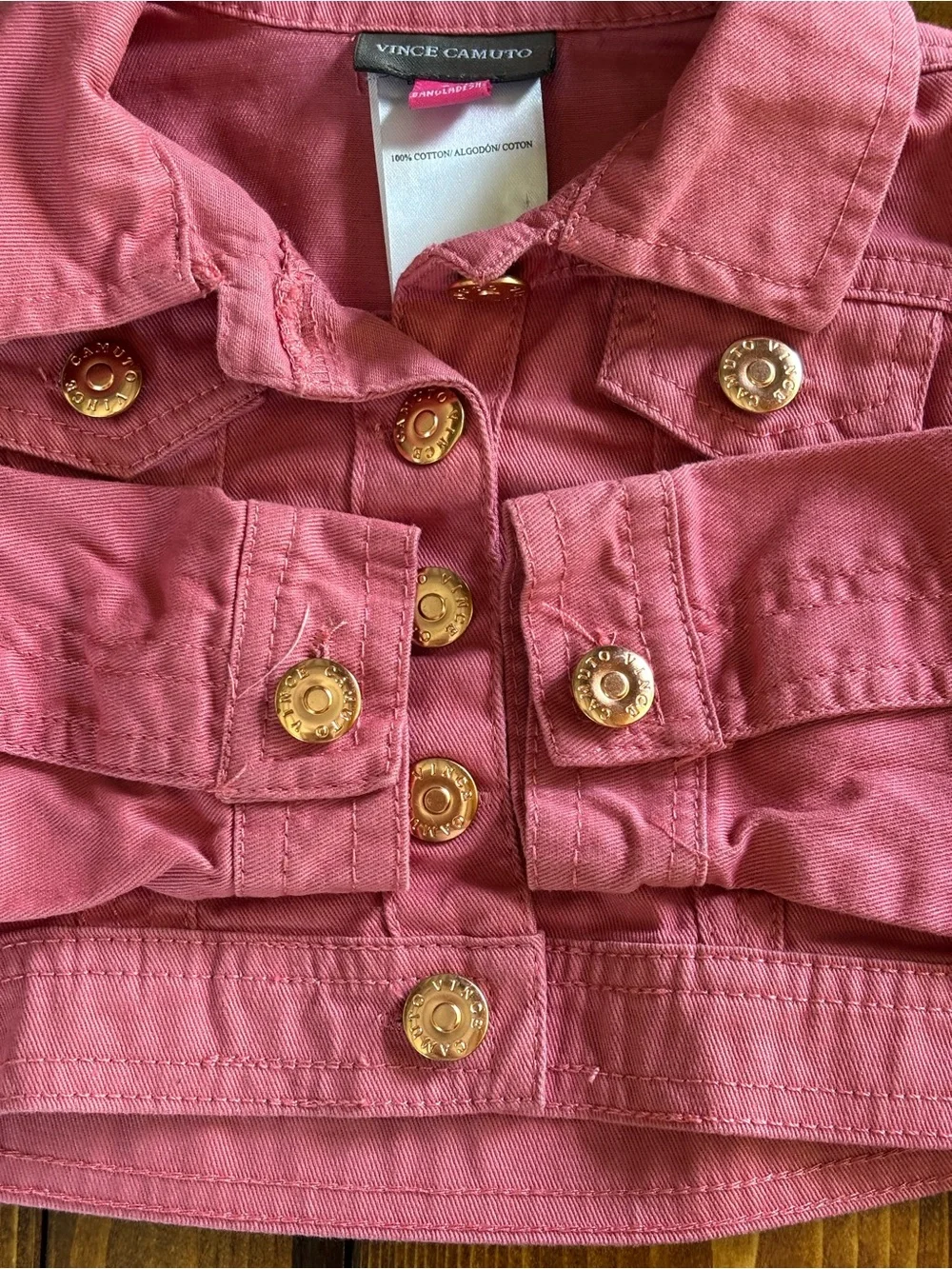 Vince Camuto Girls Denim Jacket Pink Button Front Collared Long Sleeve 2T